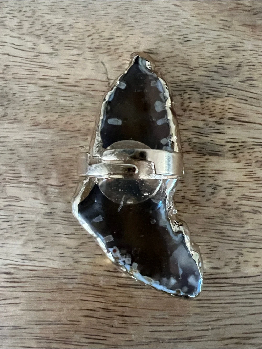 Statement Ring Agate - Natural Brown White Tan Tones. Gold edge